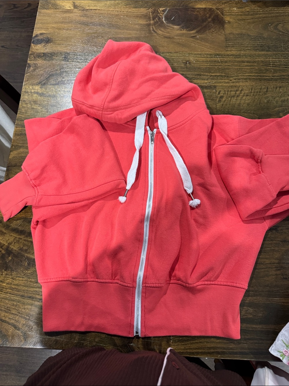 Women’s Coral Zip-Up Hoodie with Drawstring